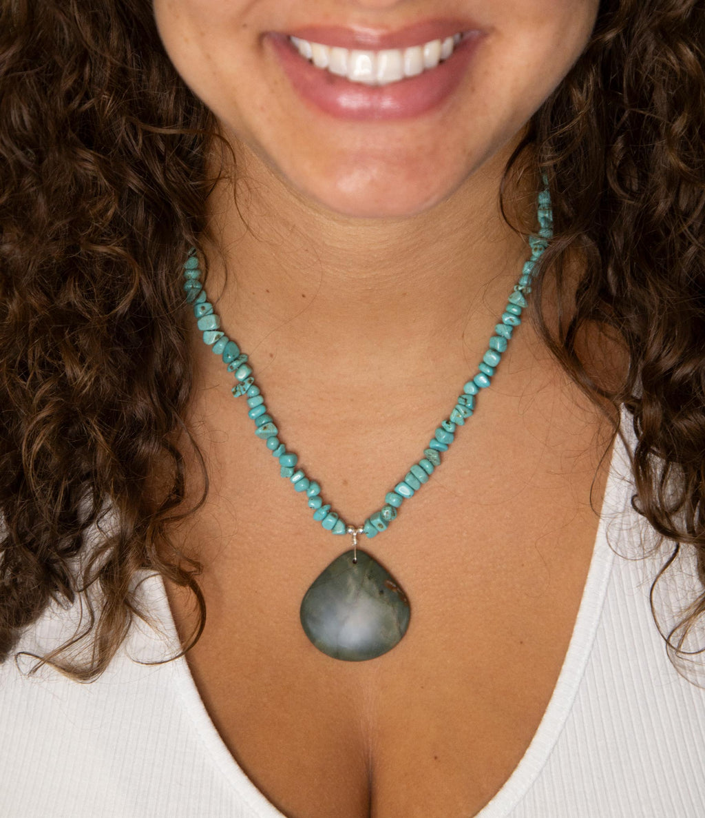 Pueblo Blue Turquoise Magnesite & Jasper Sterling Silver Necklace