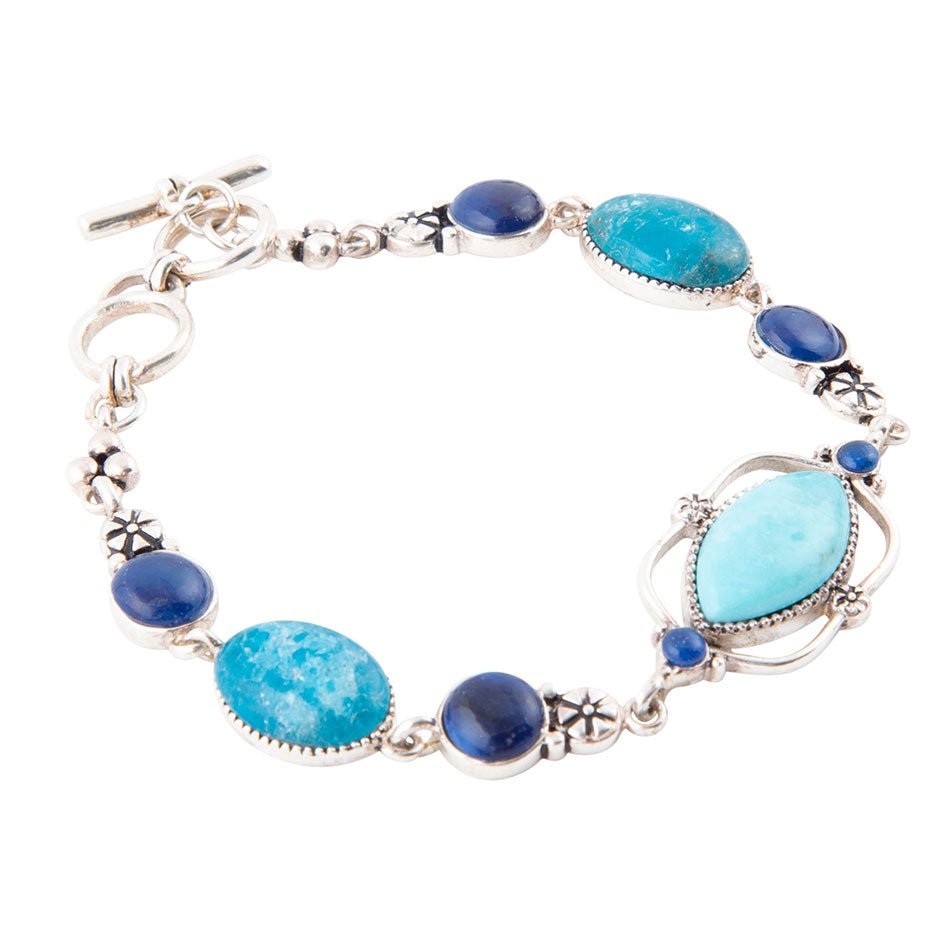 Regal Blue Turquoise & Apatite Sterling Silver Link Bracelet