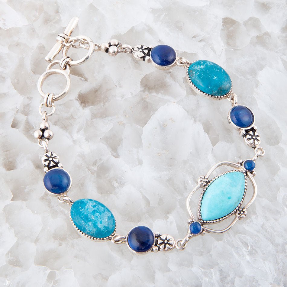 Regal Blue Turquoise & Apatite Sterling Silver Link Bracelet