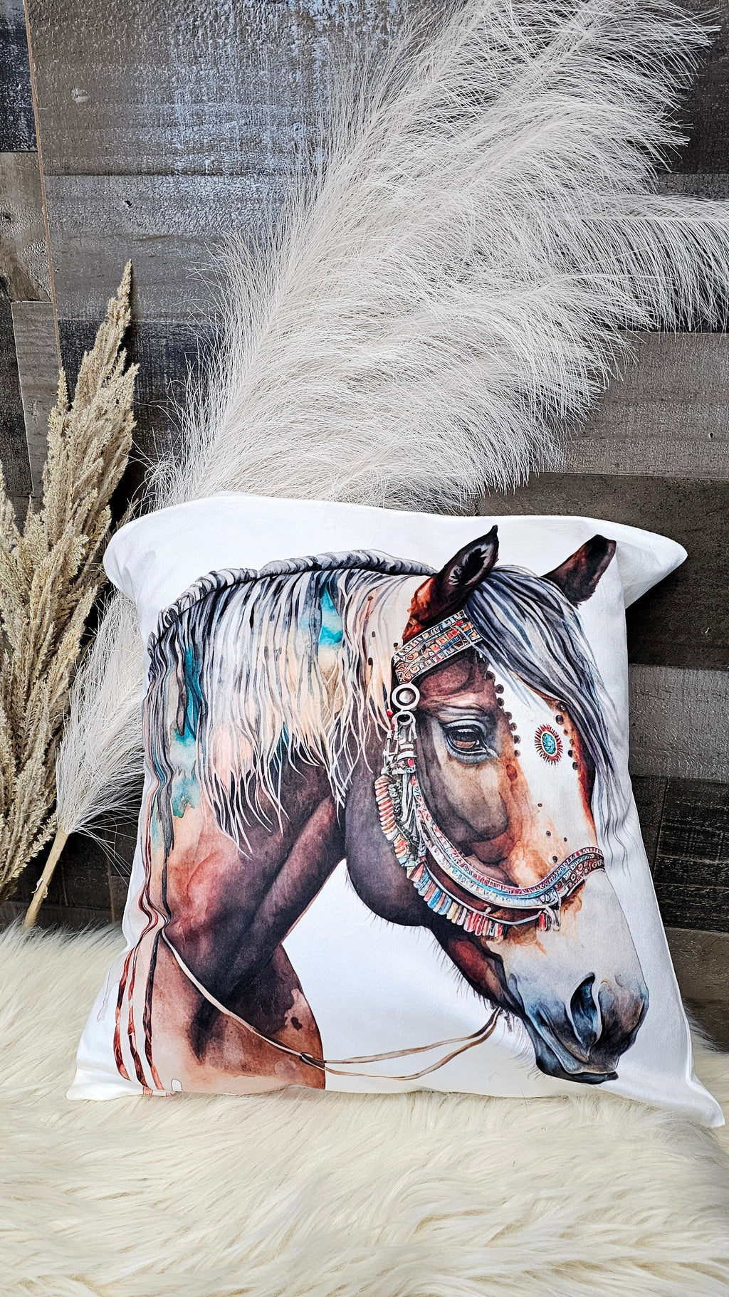 Fancy Horse on White Velvety Soft Pillow Case