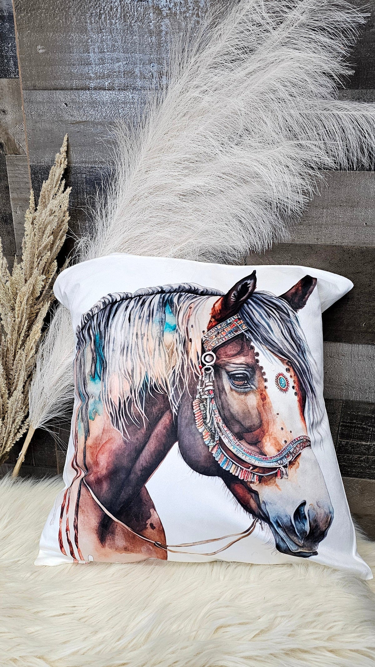 Fancy Horse on White Velvety Soft Pillow Case
