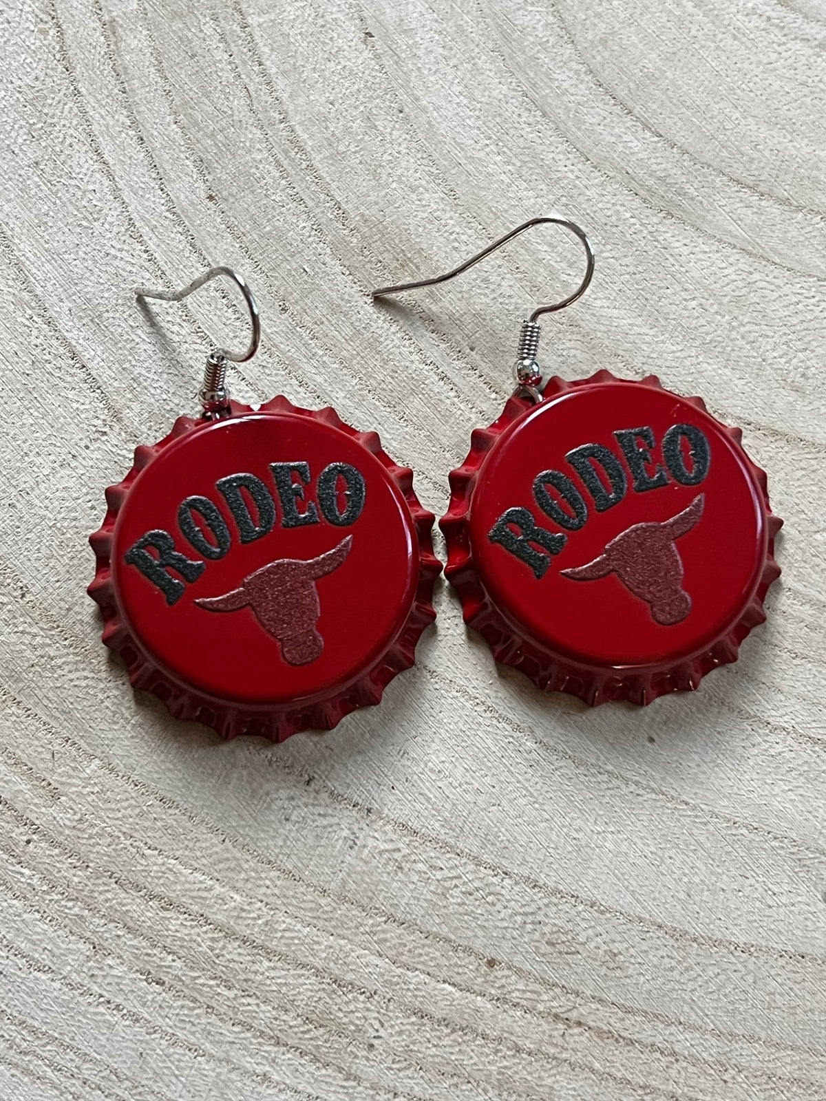 Rodeo Steer Head Beer Cap Earrings — Bull Motif Western Statement