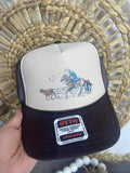 Roping Cowboy Trucker Hat — Otto 5-Panel Foam Front with DTF Western Print & Mesh Back