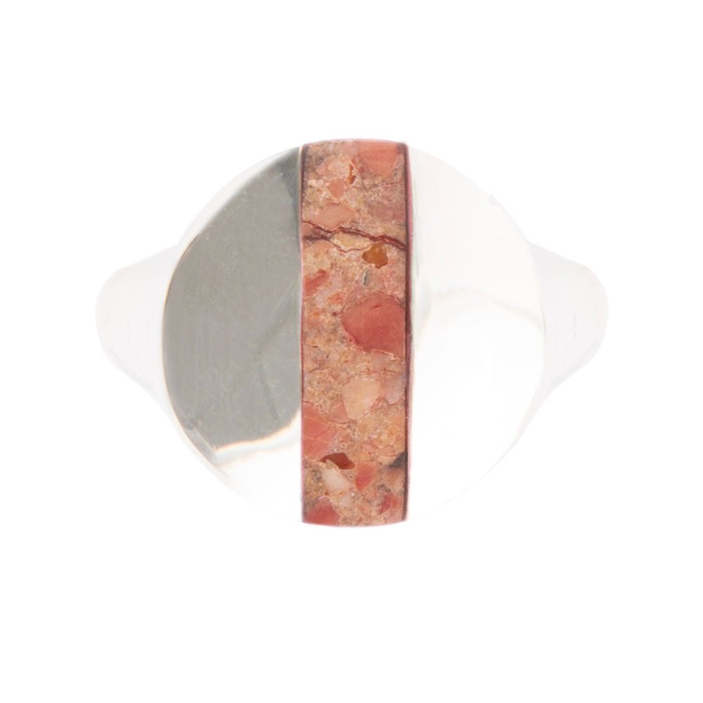 Signet Orange Sponge Coral & Sterling Silver Circle Ring