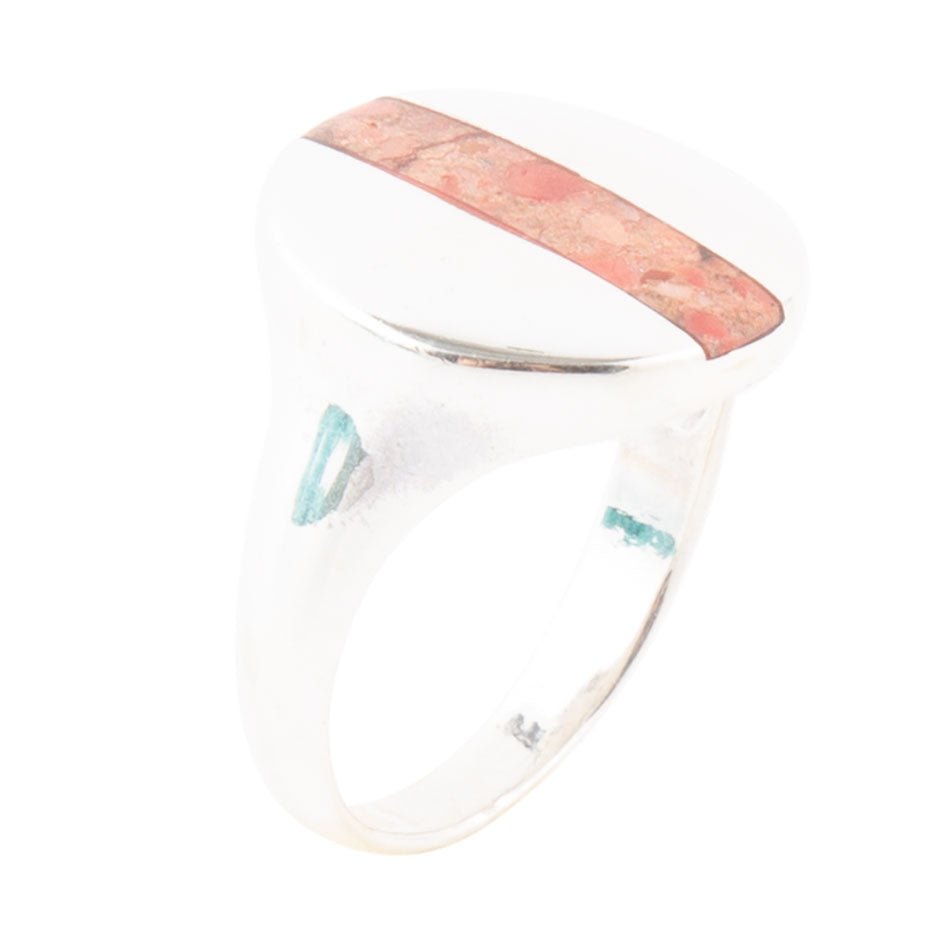 Signet Orange Sponge Coral & Sterling Silver Circle Ring