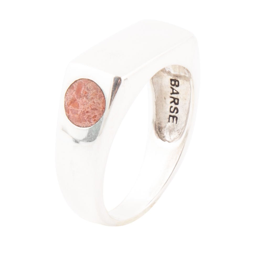 Signet Orange Sponge Coral & Sterling Silver In The Hole Ring