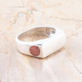 Signet Orange Sponge Coral & Sterling Silver In The Hole Ring