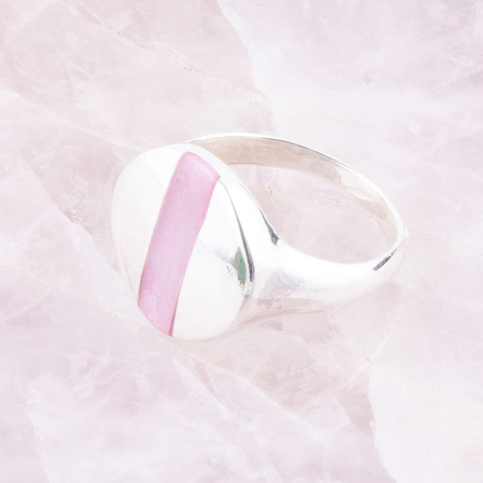Signet Pink Opal & Sterling Silver Circle Ring