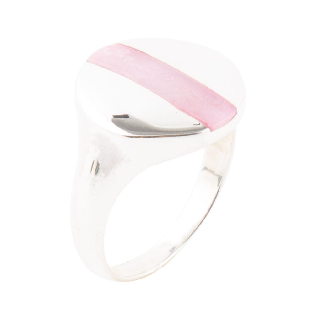 Signet Pink Opal & Sterling Silver Circle Ring