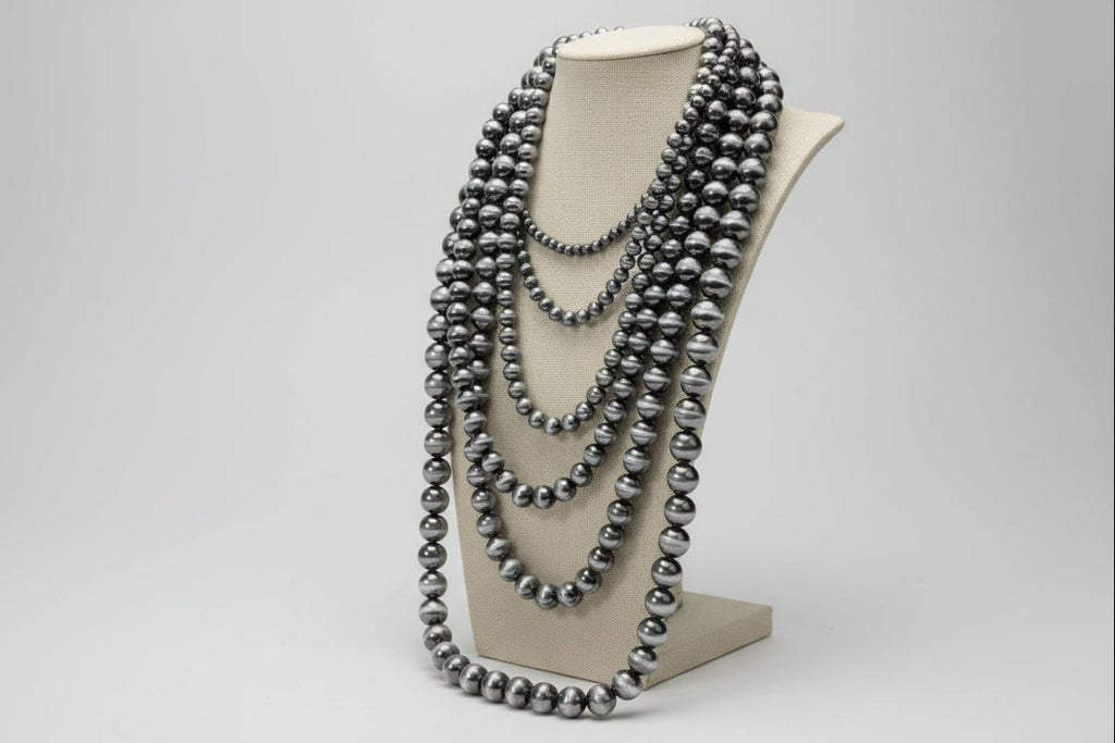 Six-Row Faux Sterling Pearl Statement Necklace — Single-Clasp Layered Set