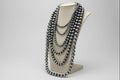 Six-Row Faux Sterling Pearl Statement Necklace — Single-Clasp Layered Set