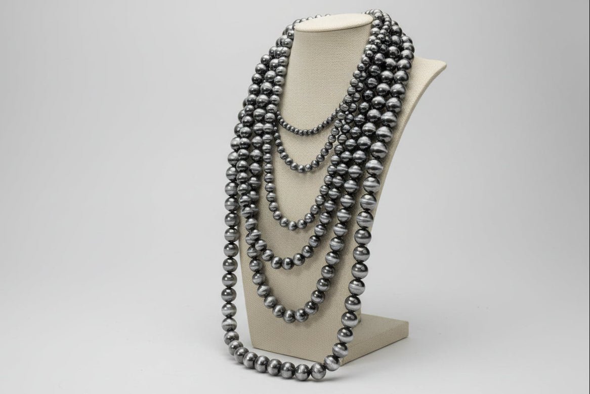 Six-Row Faux Sterling Pearl Statement Necklace — Single-Clasp Layered Set