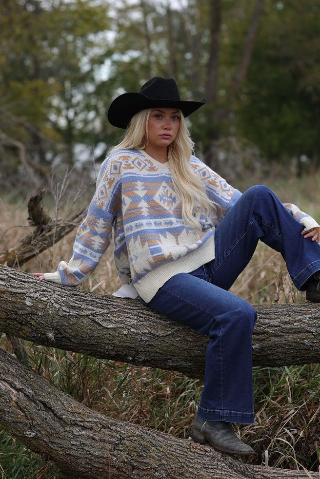 Southwestern Knit Sweater — Oversized V-Neck