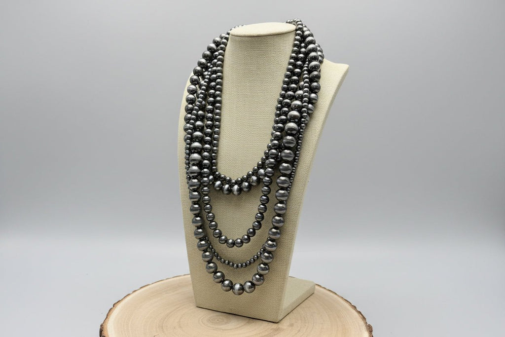 5-Strand Faux Sterling Pearl Western Necklace & Earring Set — Single-Clasp Layered