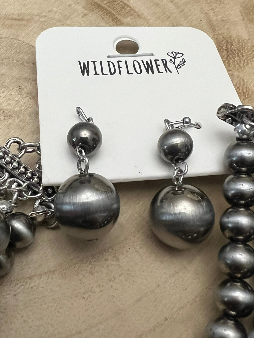 5-Strand Faux Sterling Pearl Western Necklace & Earring Set — Single-Clasp Layered