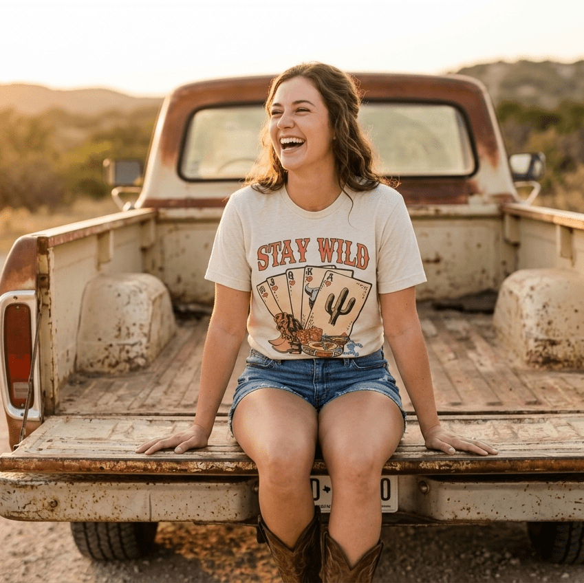 "Stay Wild" Tee — Pre-Shrunk 50/50 Blend Sublimation Western Statement