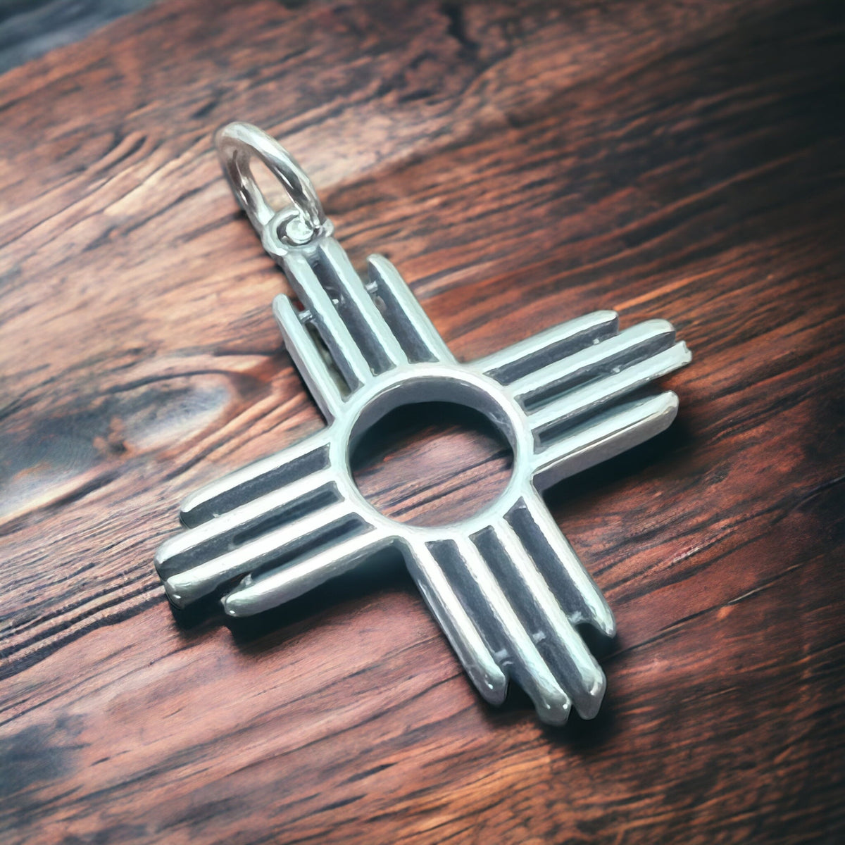 Sterling Silver "Zia" Pendant — Open-Center Bright .925 with Bold Southwestern Symbol