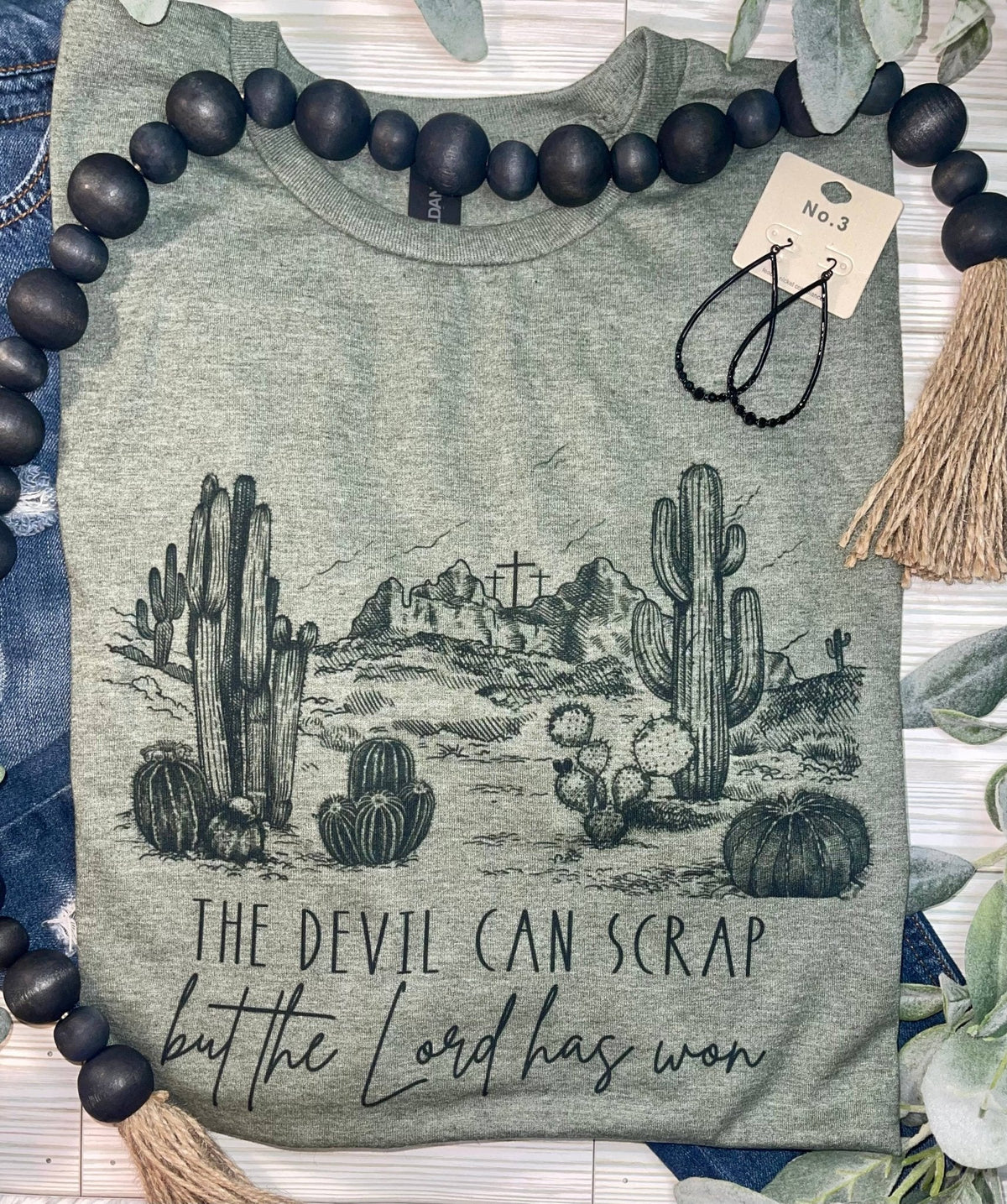 The Devil Can Scrap Western Christian Desert Graphic Tee — Vintage Cotton-Poly Blend Faith Statement