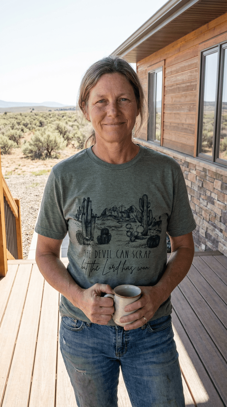 The Devil Can Scrap Western Christian Desert Graphic Tee — Vintage Cotton-Poly Blend Faith Statement