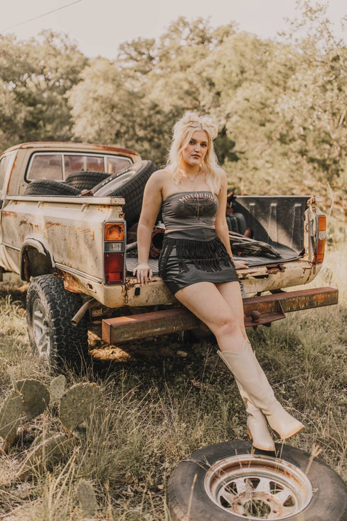 2 Fly Co "Round Up" Fringed Vegan Leather Western Skort — Honky Tonk Ready