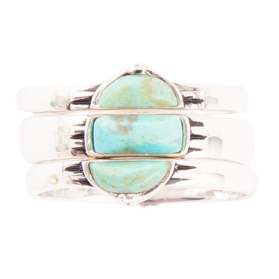 Triple Stack Shaped Turquoise & Sterling Silver Ring Set