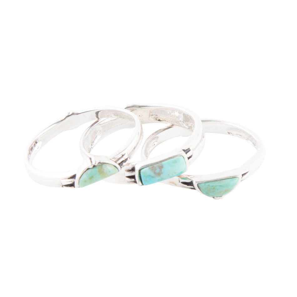 Triple Stack Shaped Turquoise & Sterling Silver Ring Set