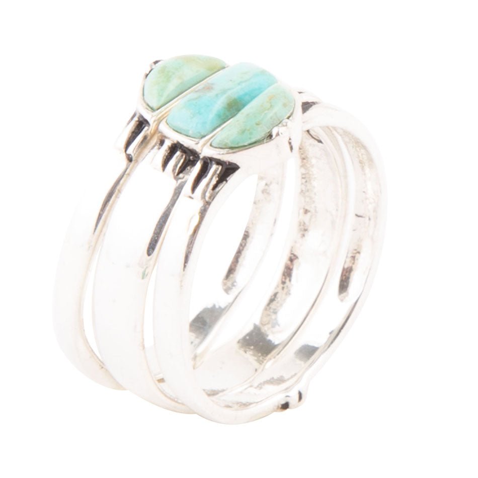 Triple Stack Shaped Turquoise & Sterling Silver Ring Set
