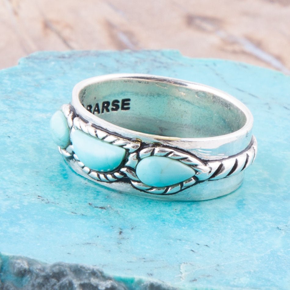 Triple Stone Simplicity Blue Turquoise & Sterling Silver Ring