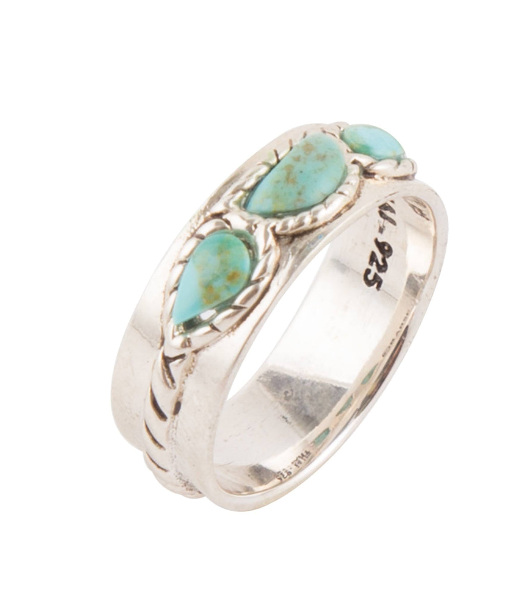Triple Stone Simplicity Blue Turquoise & Sterling Silver Ring