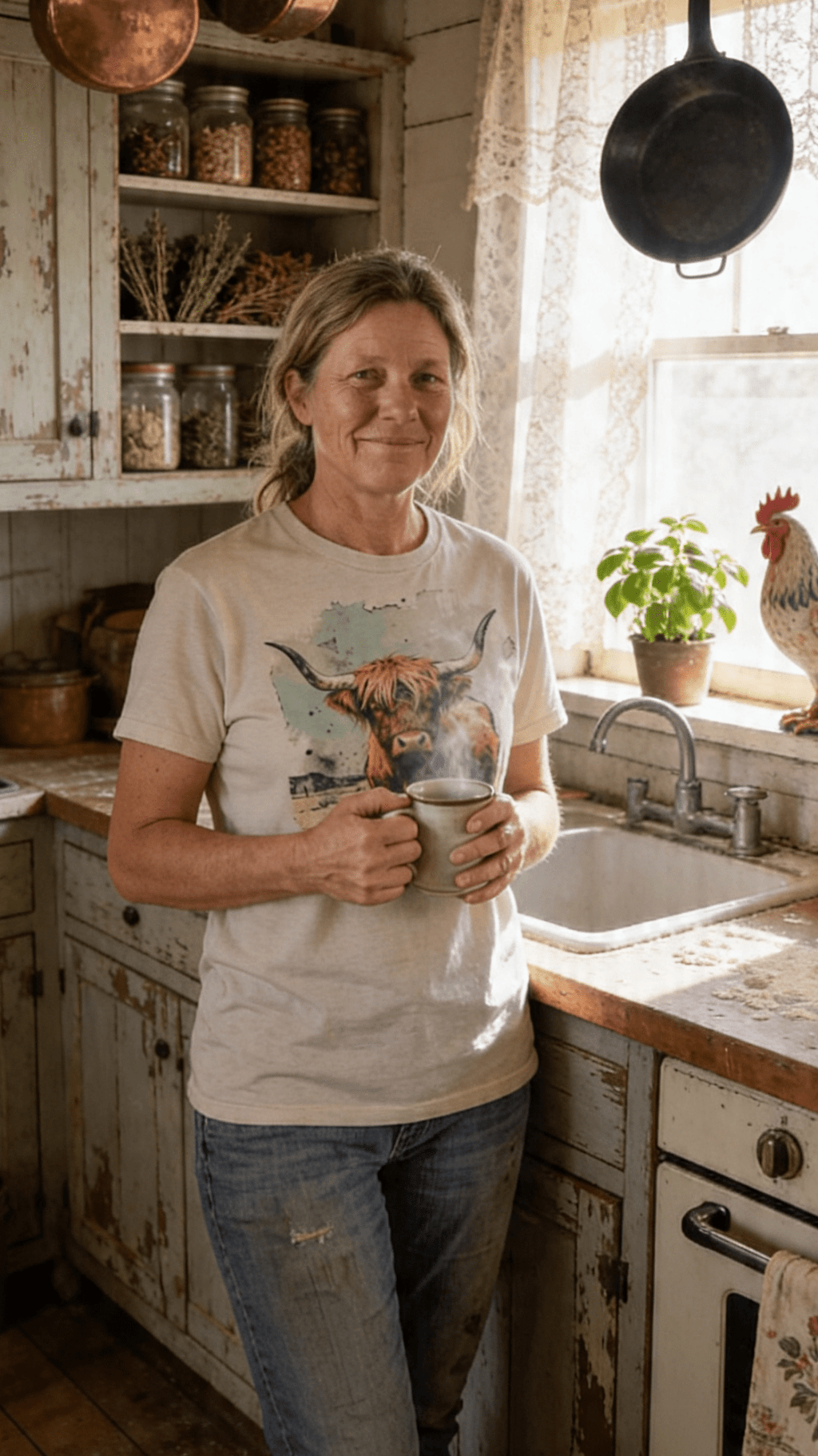 Highland Cow Vintage Western Graphic Tee — Durable Gildan Blend Weathered Western Statement