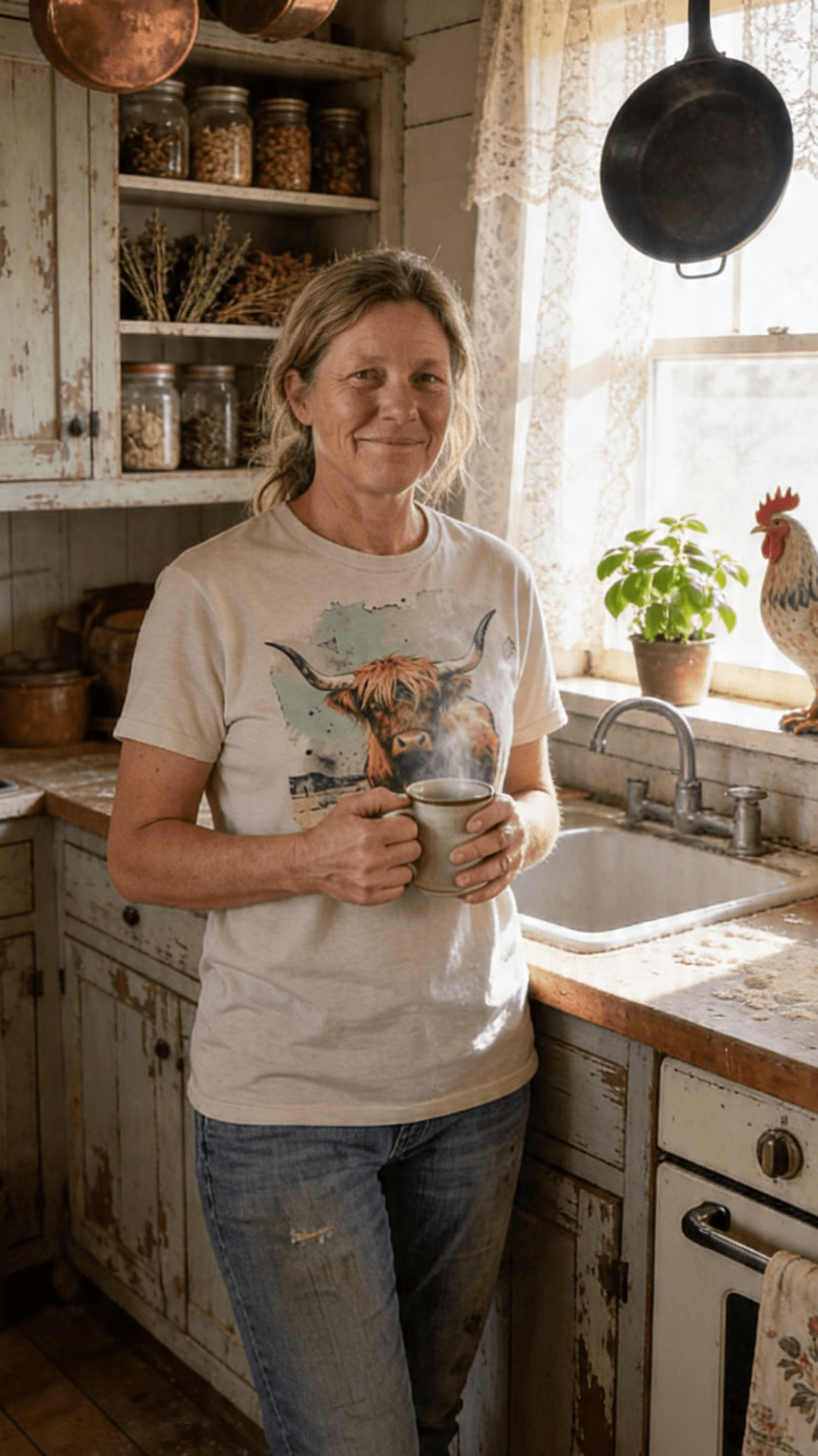Highland Cow Vintage Western Graphic Tee — Durable Gildan Blend Weathered Western Statement