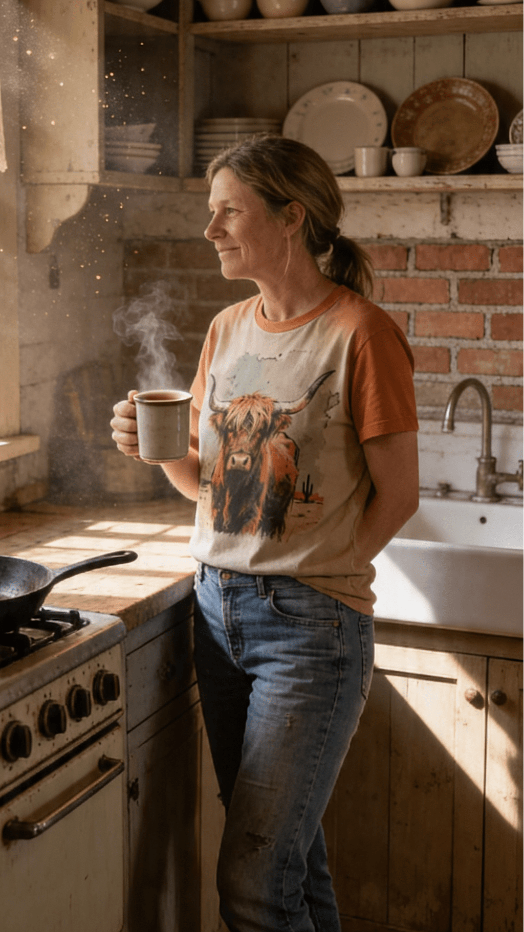 Highland Cow Vintage Western Graphic Tee — Durable Gildan Blend Weathered Western Statement