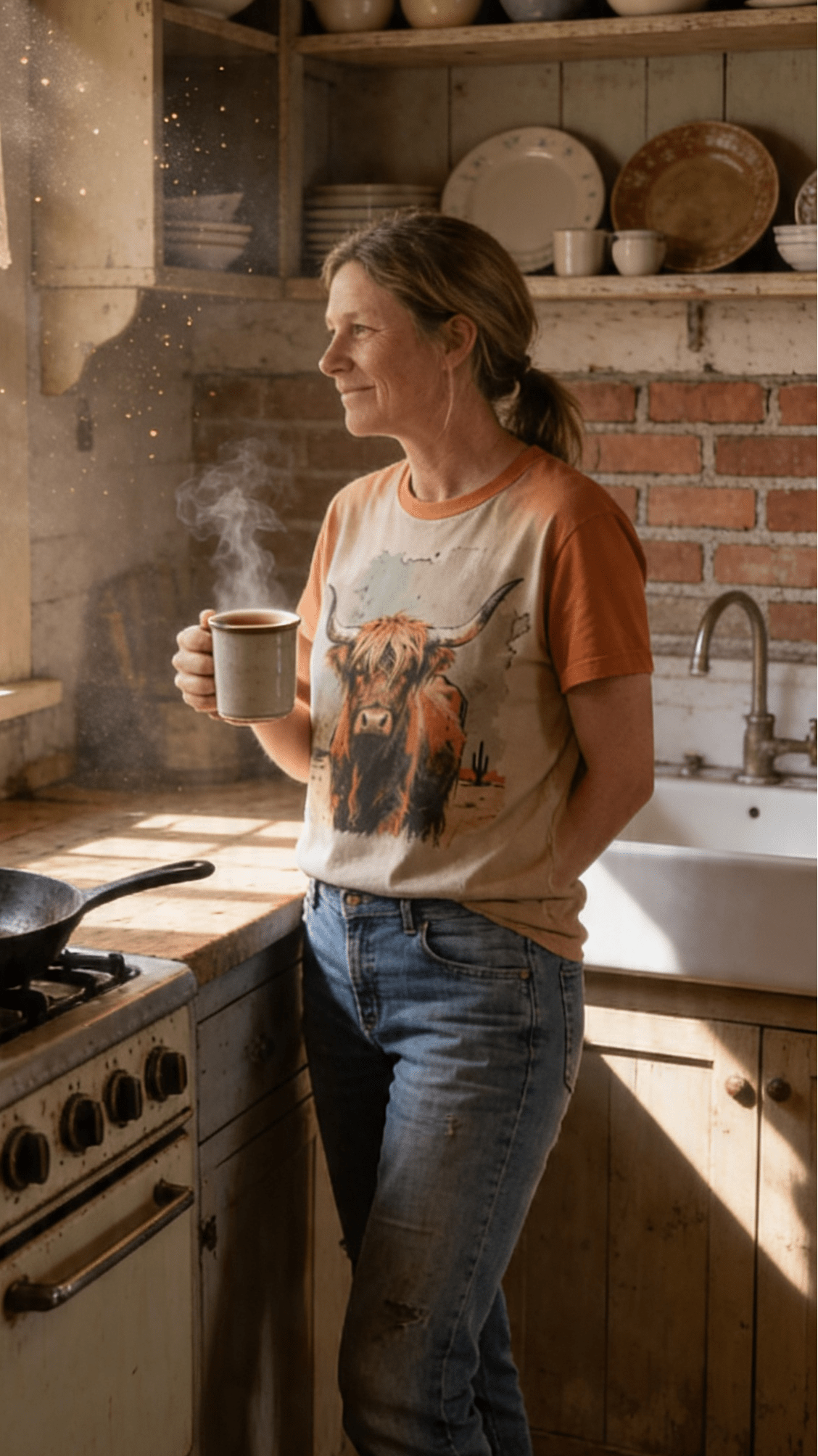Highland Cow Vintage Western Graphic Tee — Durable Gildan Blend Weathered Western Statement
