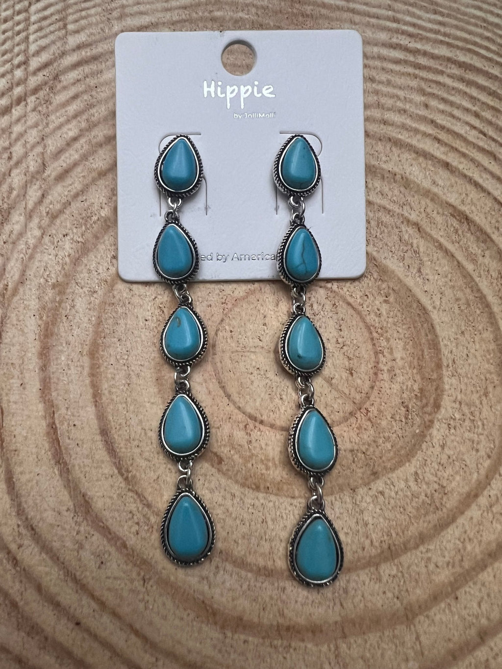 5-Teardrop Faux Turquoise Dangle Earrings — Bold 3½" Statement Drop