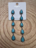 5-Teardrop Faux Turquoise Dangle Earrings — Bold 3½" Statement Drop