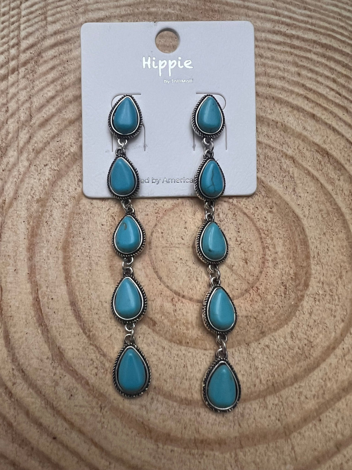 5-Teardrop Faux Turquoise Dangle Earrings — Bold 3½" Statement Drop
