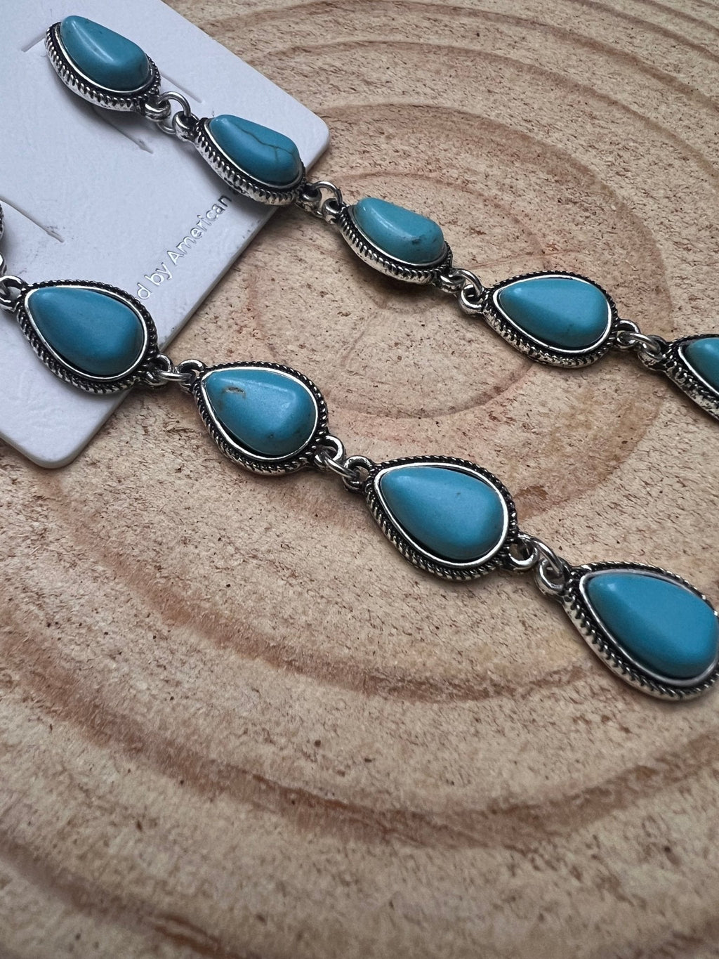 5-Teardrop Faux Turquoise Dangle Earrings — Bold 3½" Statement Drop