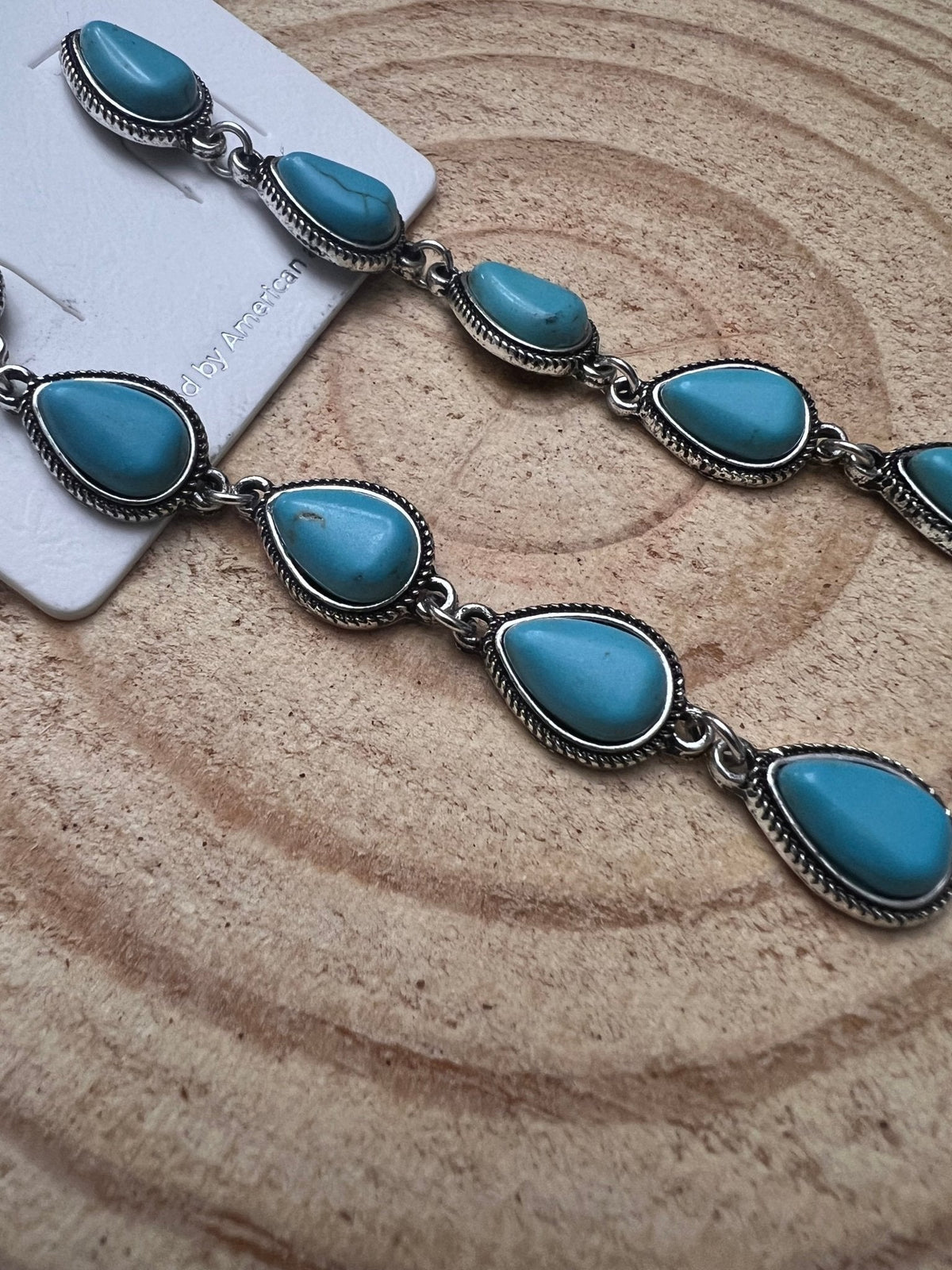 5-Teardrop Faux Turquoise Dangle Earrings — Bold 3½" Statement Drop