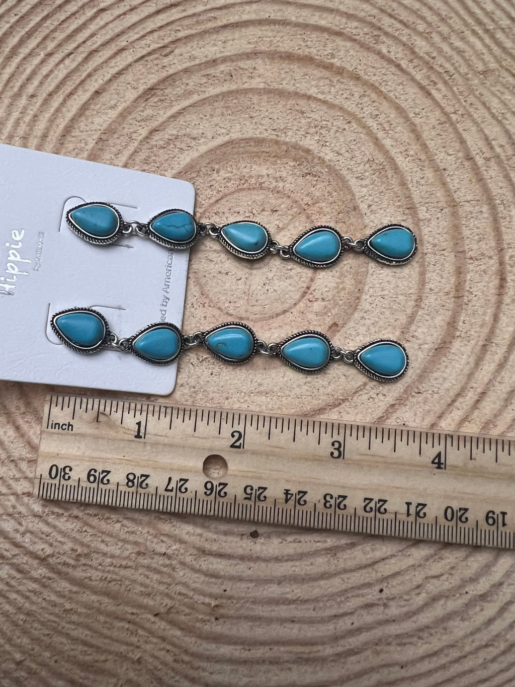 5-Teardrop Faux Turquoise Dangle Earrings — Bold 3½" Statement Drop