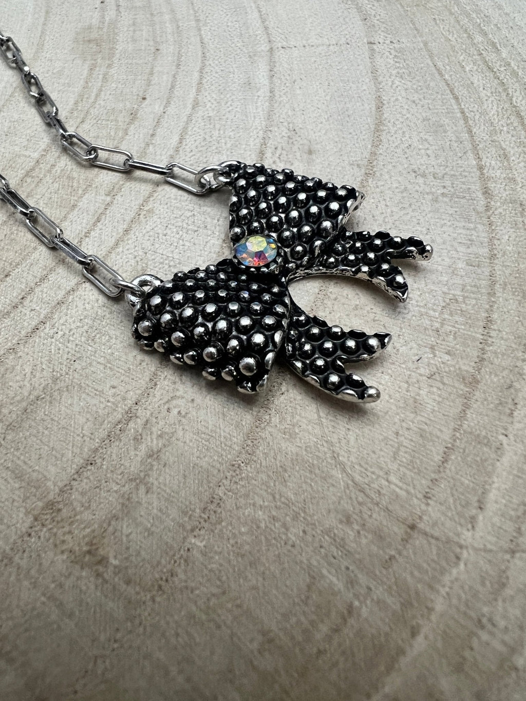 Western Bow Rhinestone Ribbon Necklace — Paperclip Chain with Western Pattern Ribbon (18 Inch)
