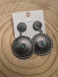 Concho Dangle Earrings with Faux Turquoise — 2½" Drop