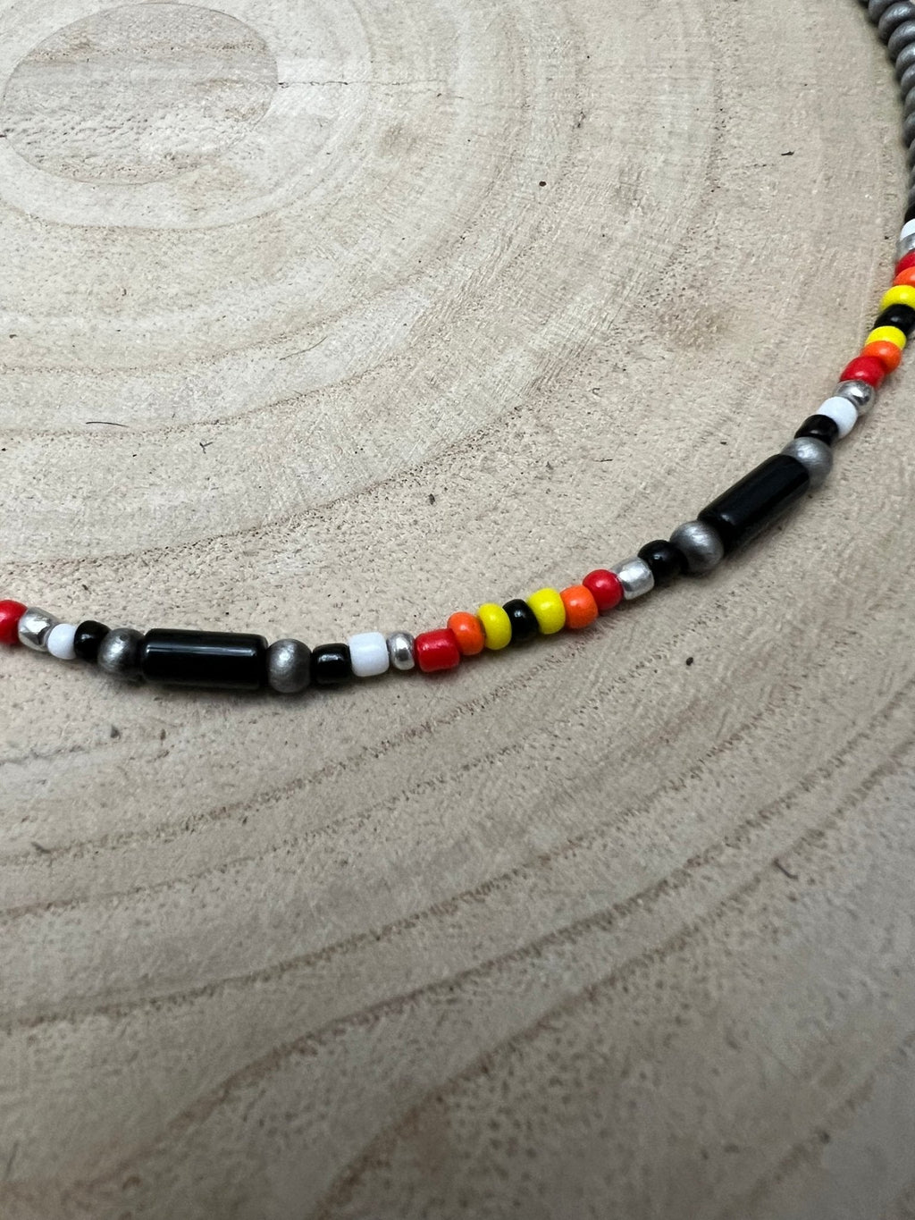 Cylinder Seed Bead Choker with Faux Silver Pearls — Multicolor 15 Inch with Extender