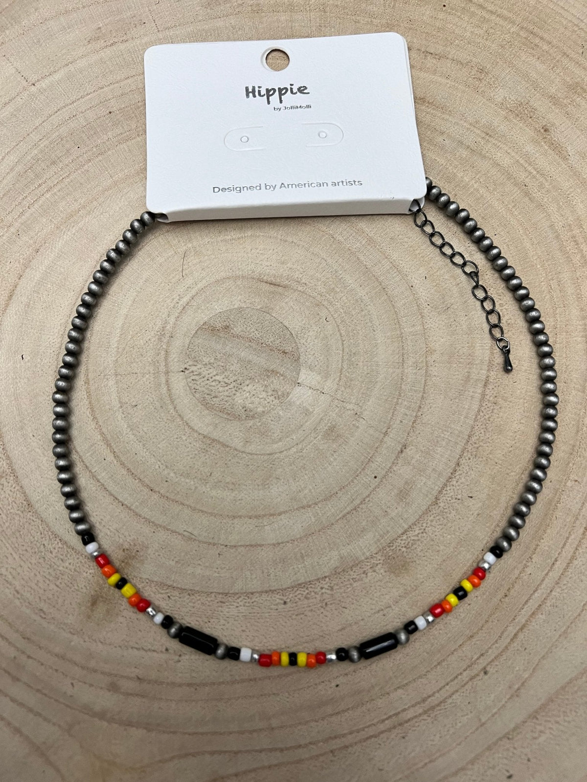 Cylinder Seed Bead Choker with Faux Silver Pearls — Multicolor 15 Inch with Extender