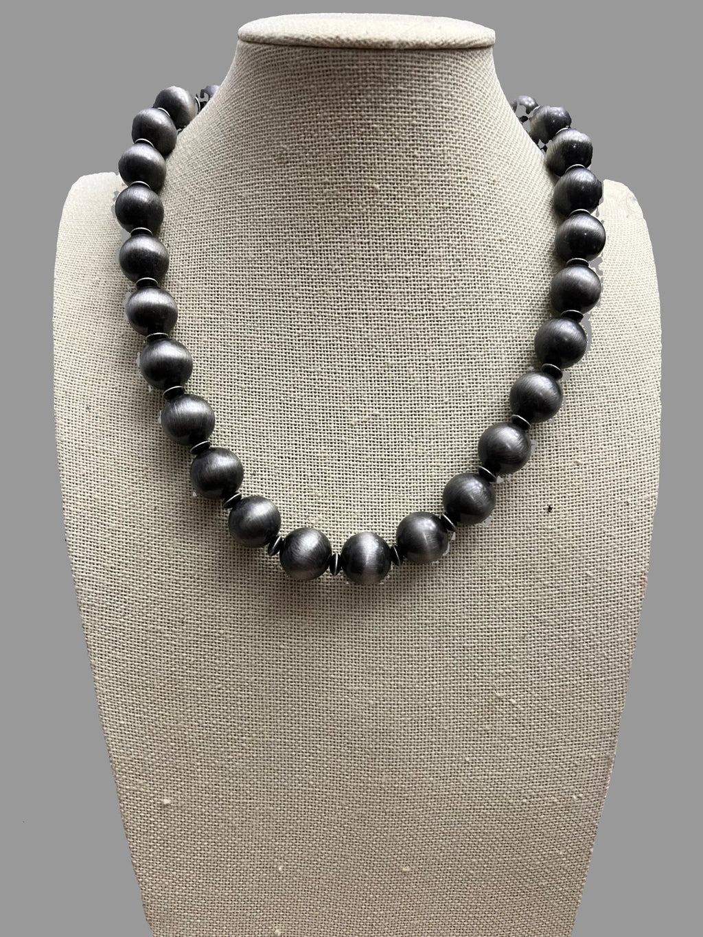 12mm Faux Western Sterling Pearl Necklace with Saucer Spacers — 18 Inch