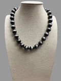 12mm Faux Western Sterling Pearl Necklace with Saucer Spacers — 18 Inch
