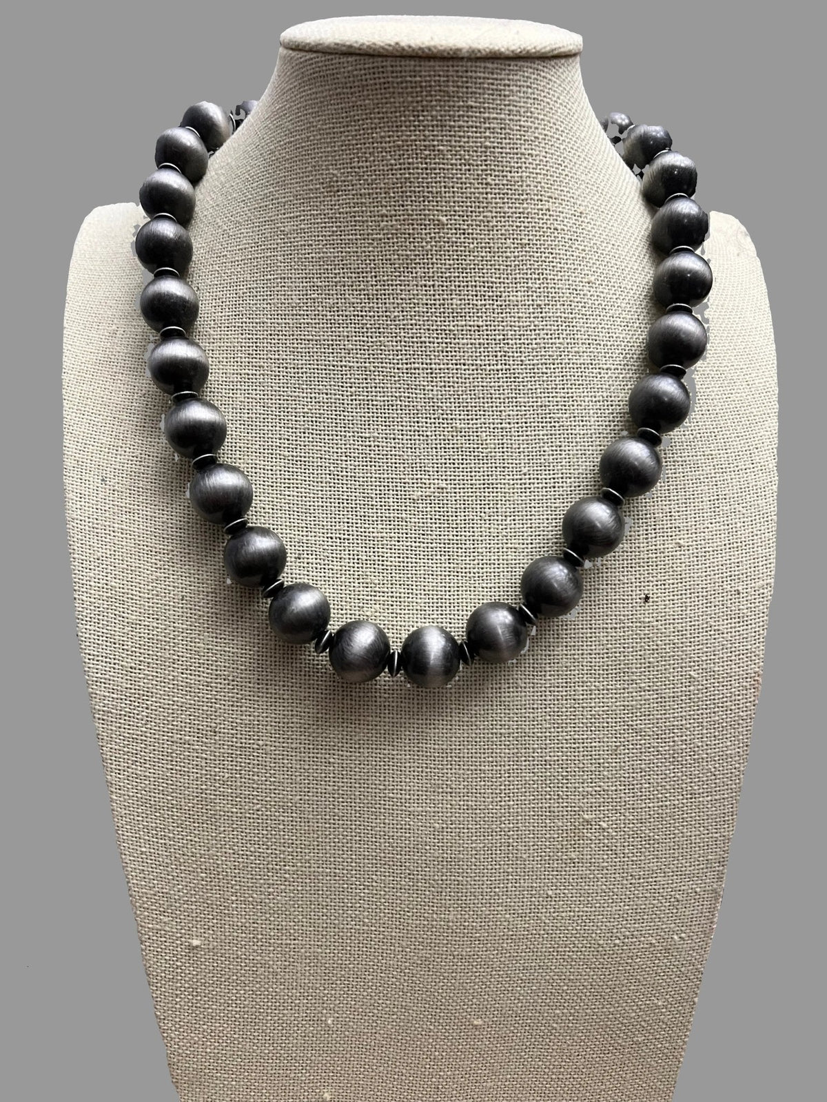 12mm Faux Western Sterling Pearl Necklace with Saucer Spacers — 18 Inch