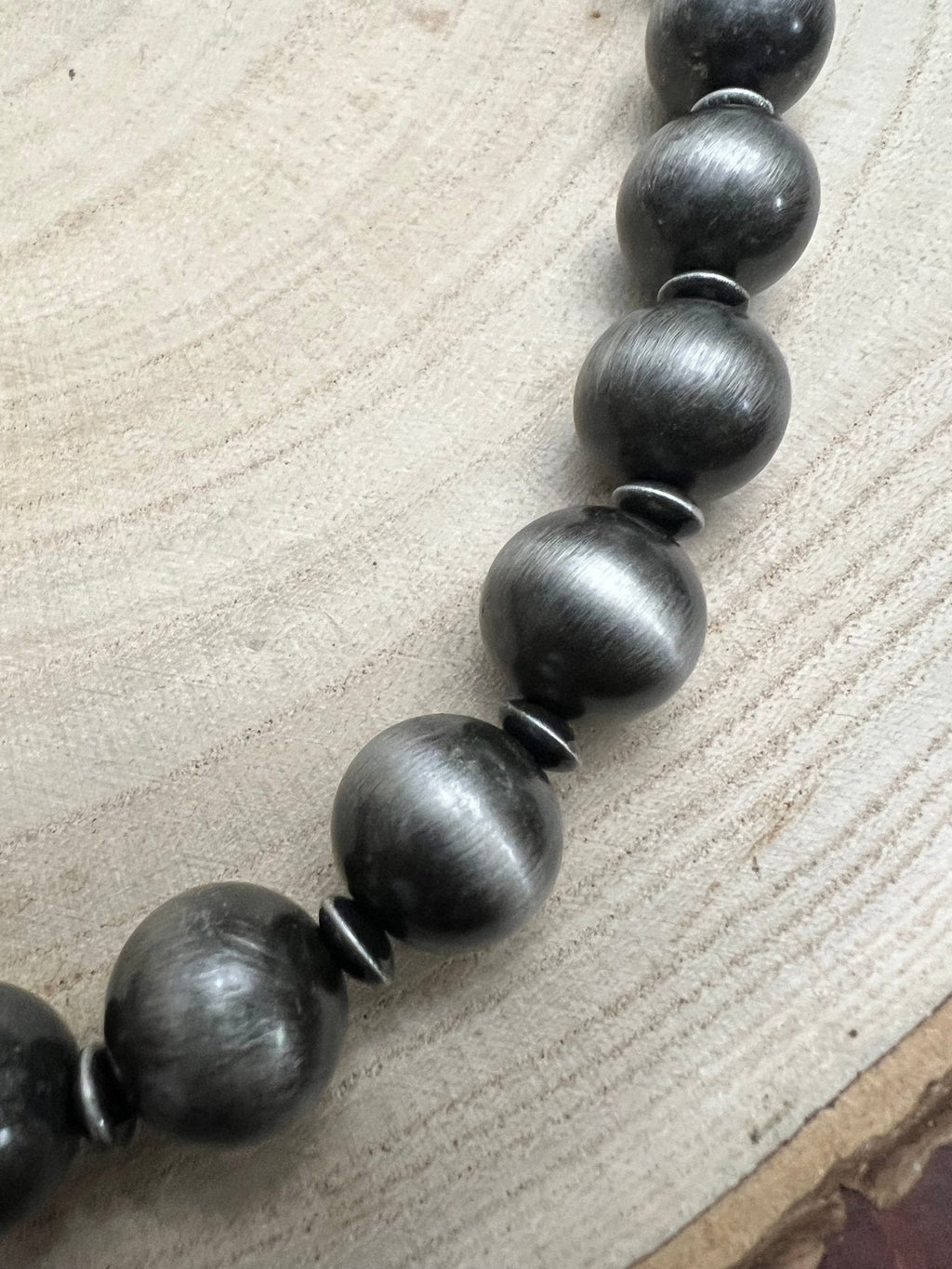 12mm Faux Western Sterling Pearl Necklace with Saucer Spacers — 18 Inch
