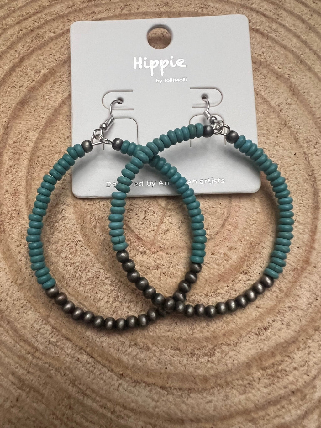 Faux Pearl & Turquoise Hoop Earrings with Disc Detail — 2½" Drop