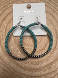 Faux Pearl & Turquoise Hoop Earrings with Disc Detail — 2½" Drop