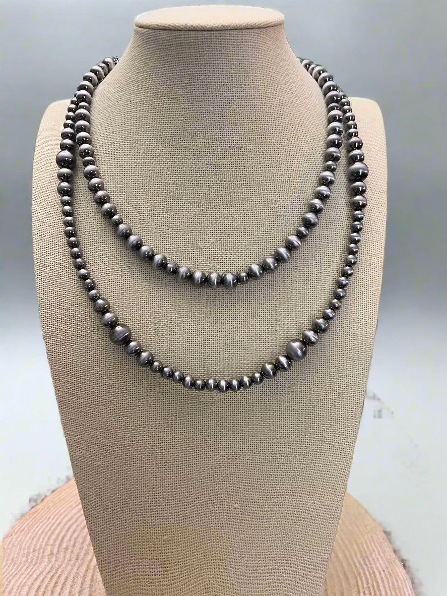 Faux Sterling Pearl Necklace Set — 18" & 22" Graduated Bead Duo (5/6/8mm)